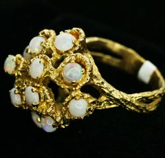 18 Karat Yellow Gold Opal Cluster Ring