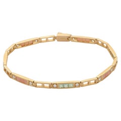 Modern 18k Solid Yellow Gold Opal Diamond Tennis Bracelet for Grandma