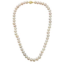 18K Yellow Gold Opal, Diamond Pearl Necklace 9.60 Carat Opal