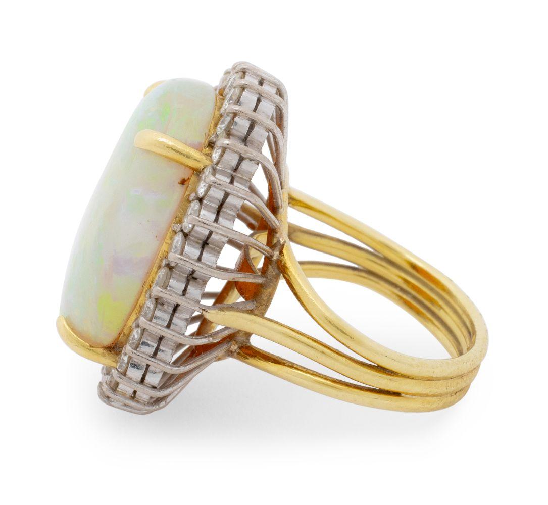 da uomo o donna Anello con diamante e opale in oro giallo 18 carati in vendita
