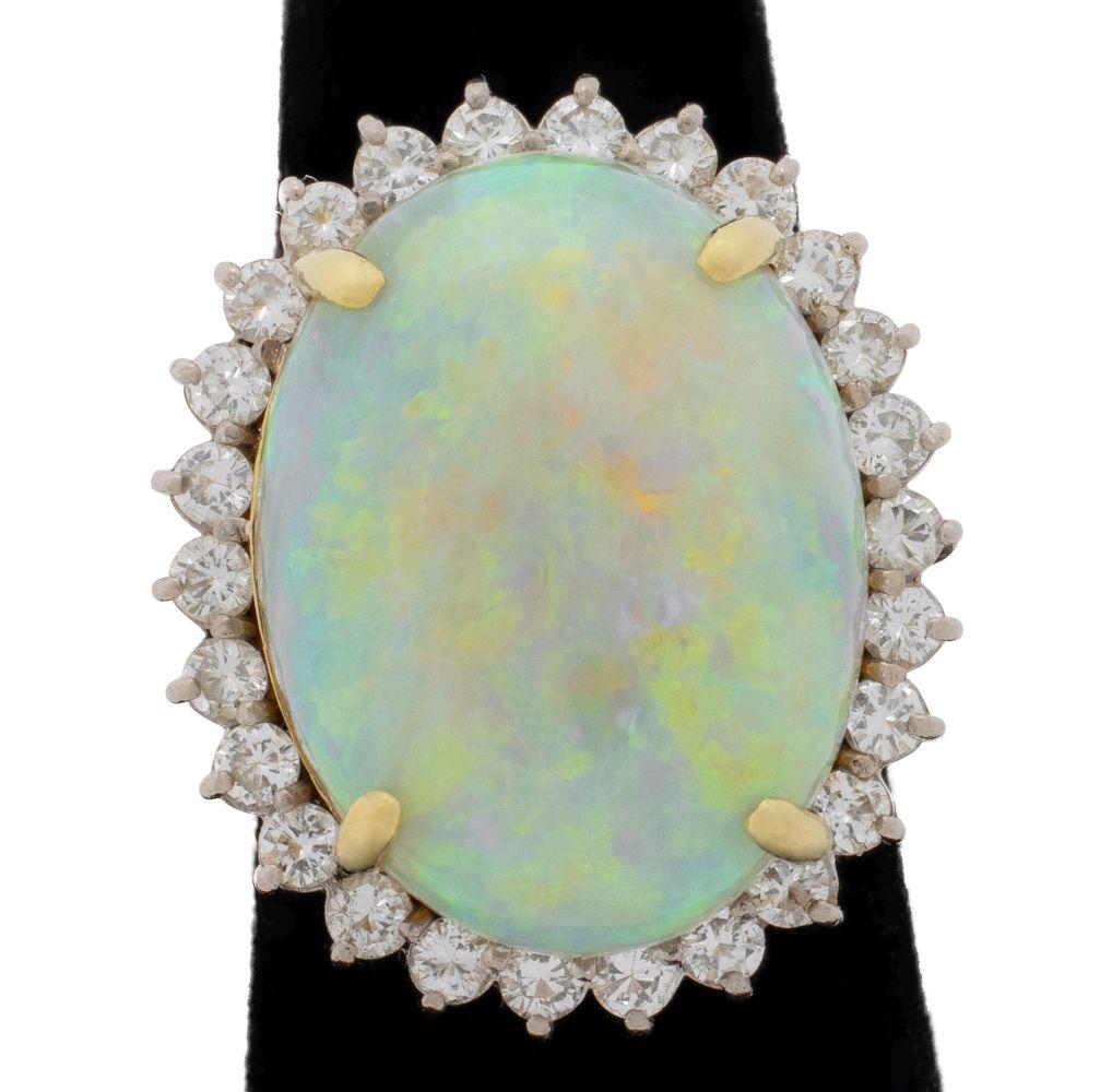 Anello con diamante e opale in oro giallo 18 carati in vendita 3