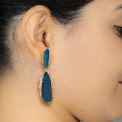 18K Yellow Gold Opal, Emerald & Diamond Statement Dangle Earrings