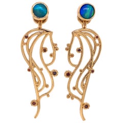 18k Yellow Gold Opal Studs and Klimt Inspired Cabernet Diamond Earring Jackets