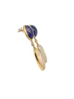 18k Yellow Gold Opal Tanzanite Diamond Three Part Dangle Earrings