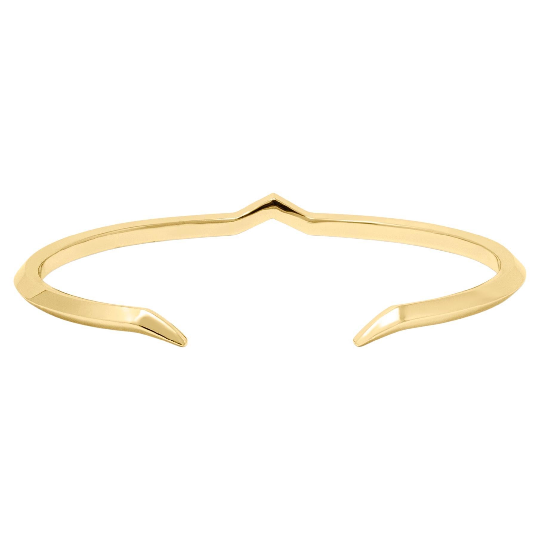 18k Yellow Gold Open-Ended Minimalist Architectural Fang Bangle For Sale