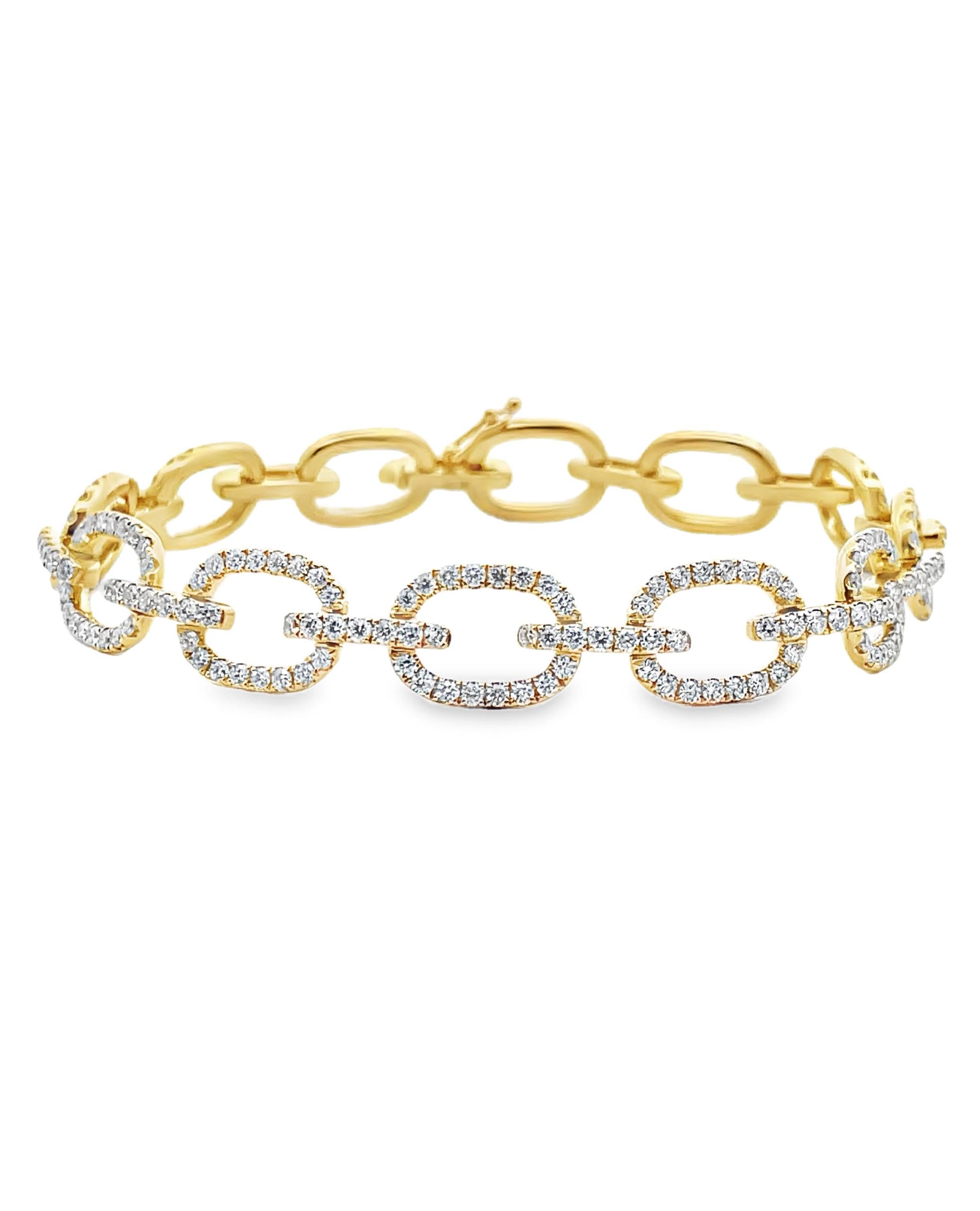 18K Yellow Gold Open Link Diamond Bracelet