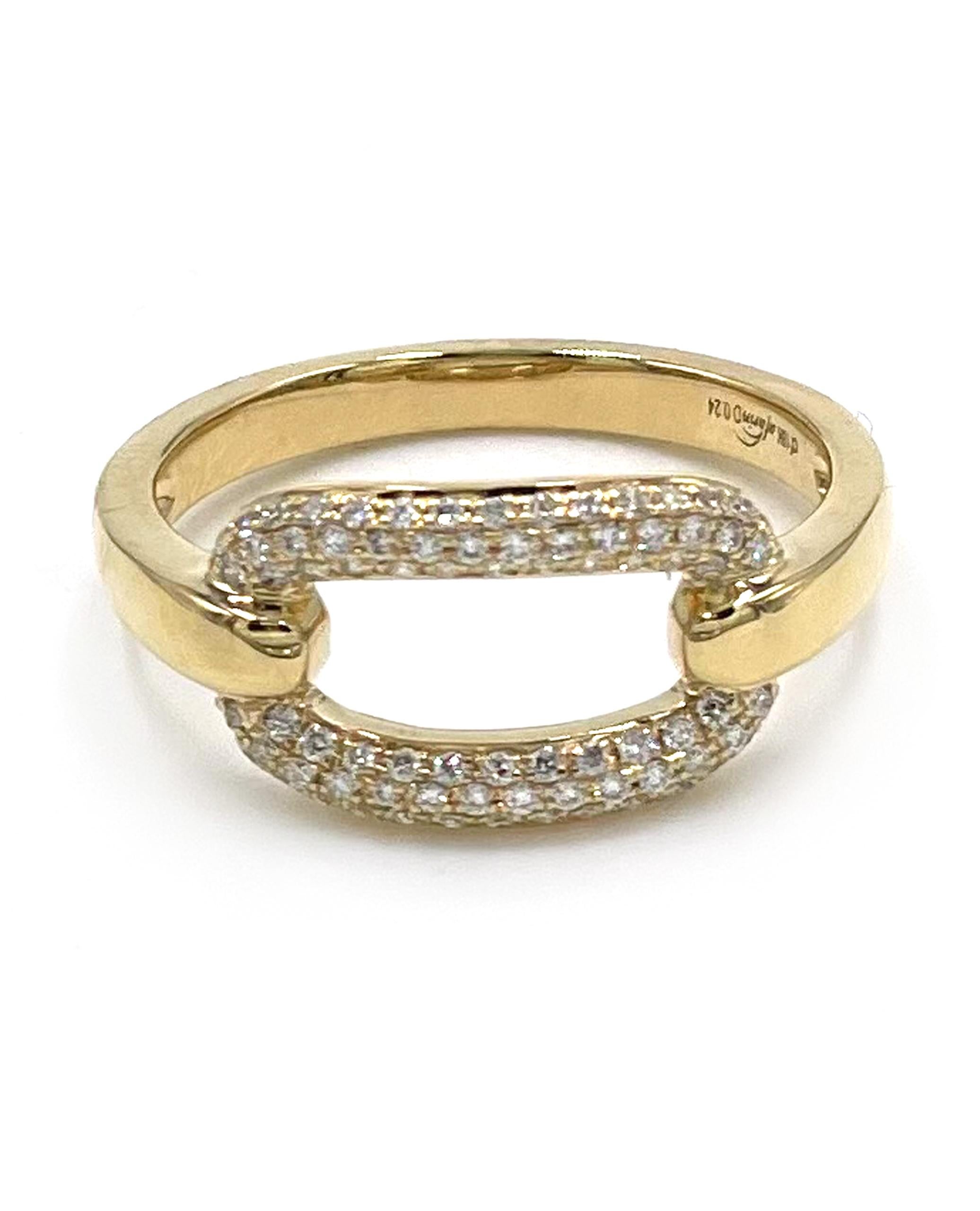 The perfect modern everyday ring. This 18K yellow gold open link ring is furnished with round brilliant-cut diamonds weighing a total of 0.25 carat.

* Diamonds are G/H color, VS2/SI1 clarity.
* Finger size 6.5