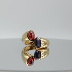 18K Yellow Gold Open Ring with Cabochon Iolite and Rhodolite Garnet