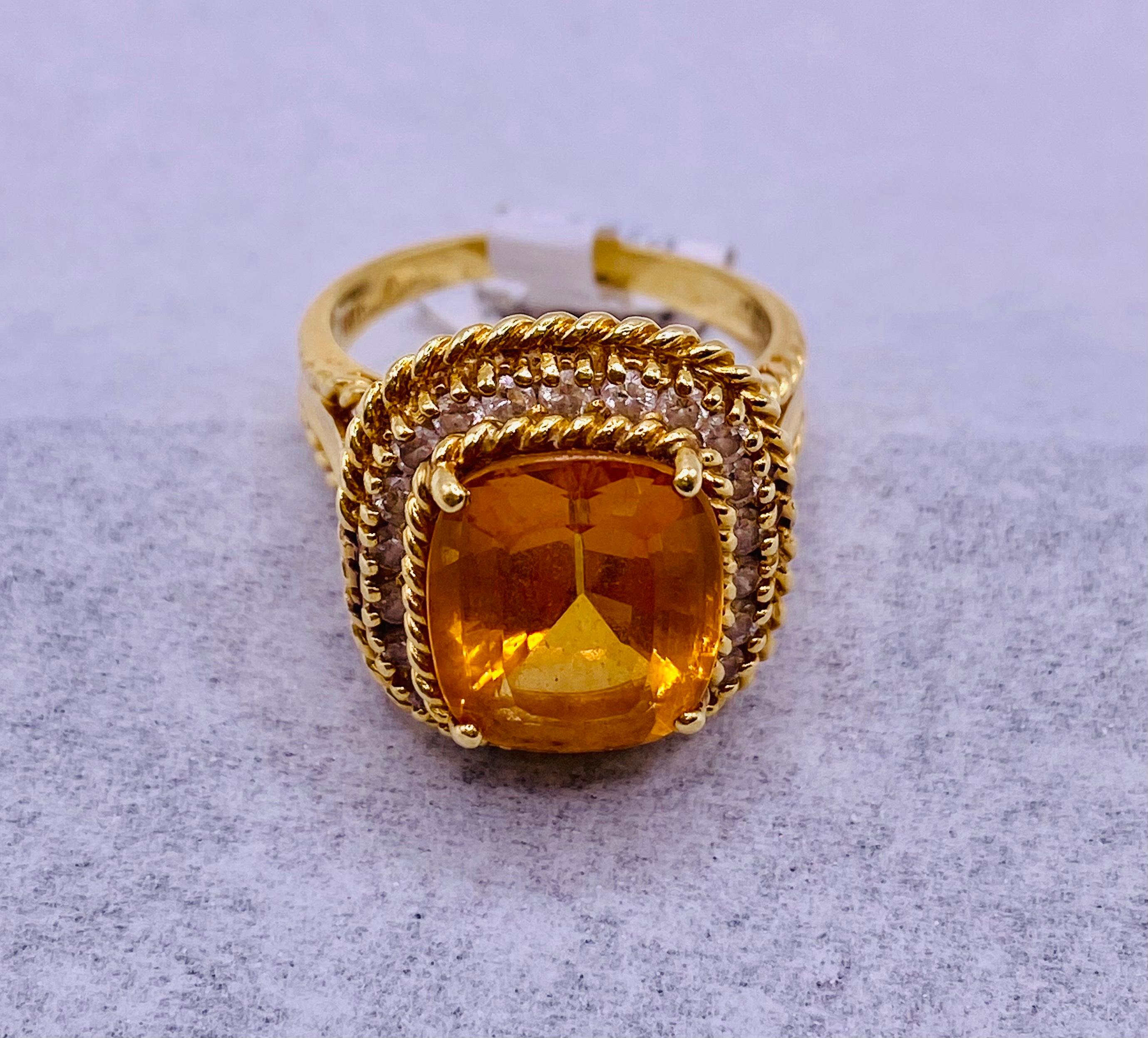 18K Yellow Gold with Orange Topaz & Diamond Ring 6.4 Dwt
