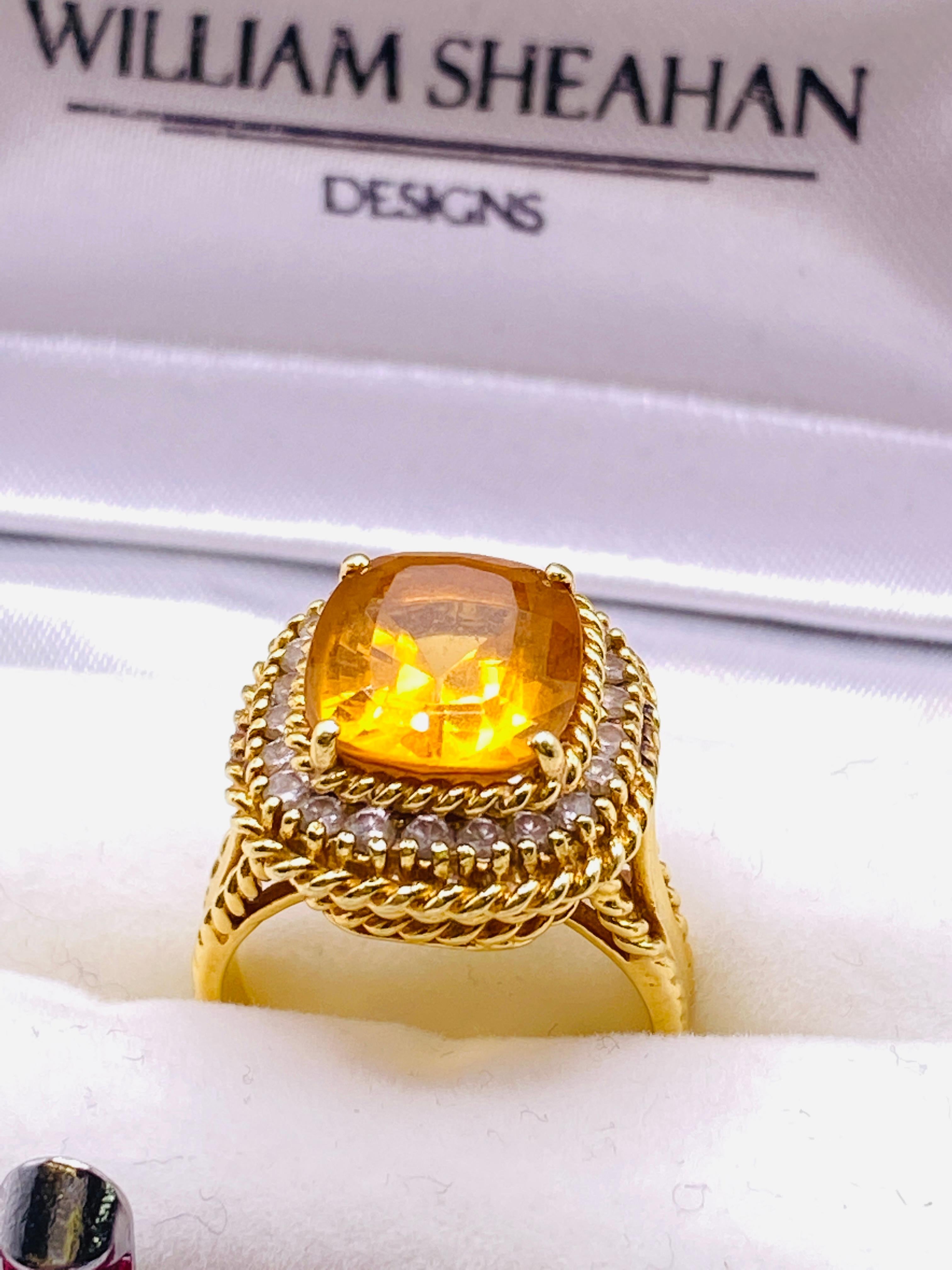 18K Yellow Gold Orange Topaz & Diamond Ring In Good Condition In DALLAS, TX