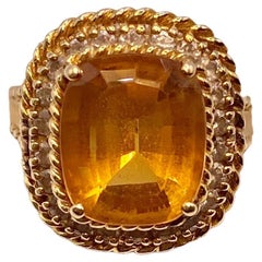 18K Yellow Gold Orange Topaz & Diamond Ring