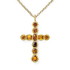 18 Karat Yellow Gold Orange and Yellow Diamond Cross