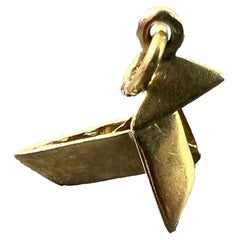 18K Yellow Gold Origami Bird Charm Pendant