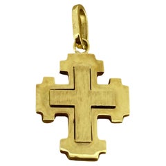 18K Gelbgold Orthodoxes Kreuz / Kruzifix Anhänger, Europa c1970's.