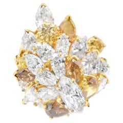 Or jaune 18k Oscar Heymann, grappe de diamants des années 1970 Bague
