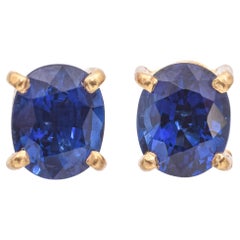 18K Yellow Gold Oval 0.68 TCW Sapphire Stud Earrings