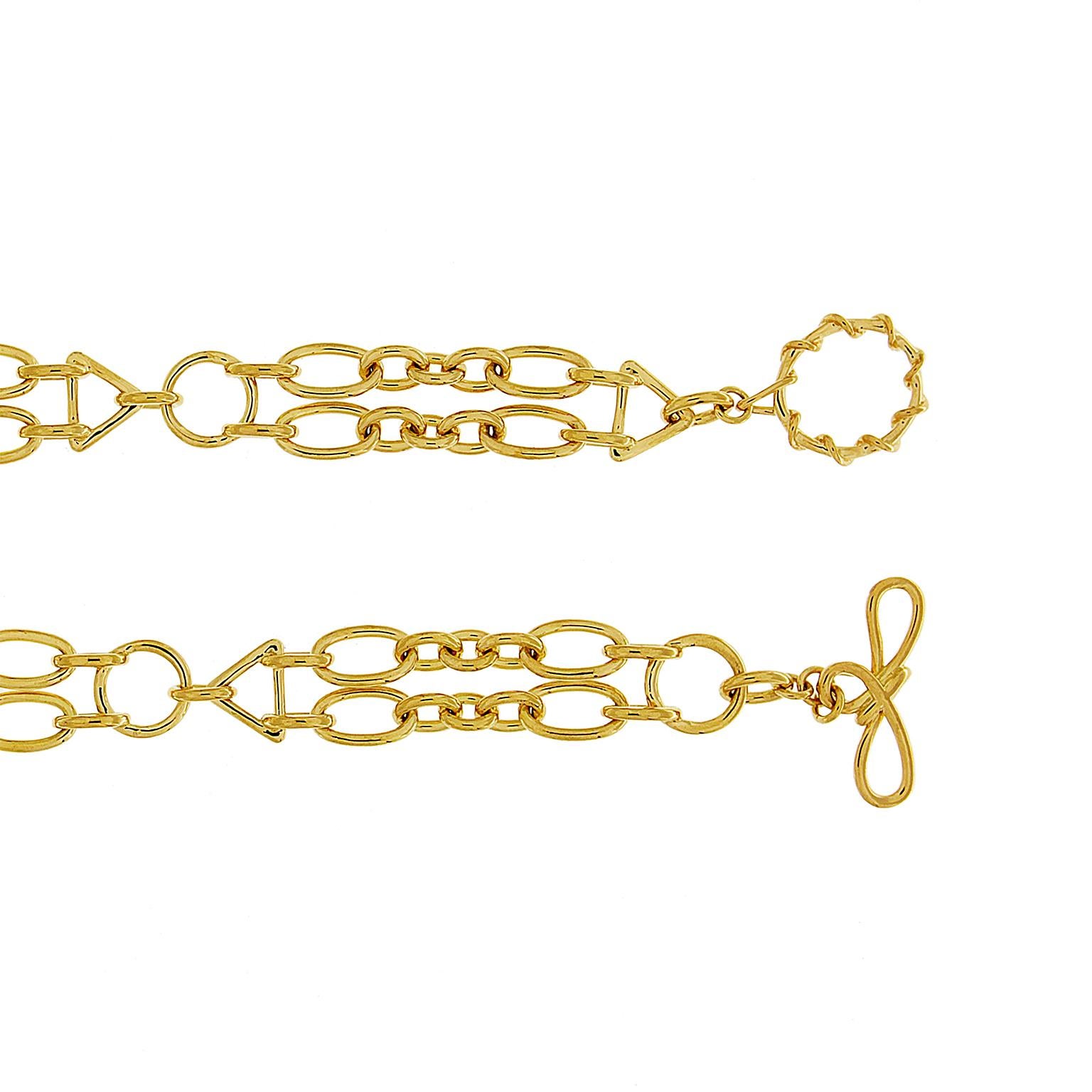Collier à double chaîne en or jaune 18K avec ovale et triangle Unisexe en vente