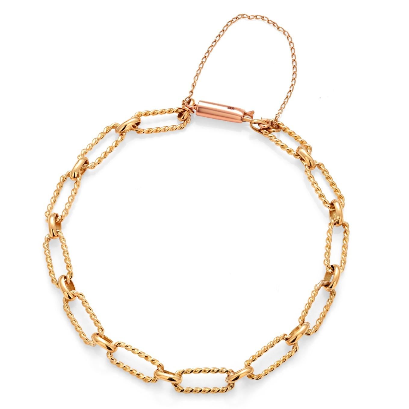18K Yellow Gold Oval Beaded Link Bracelet For Sale 3