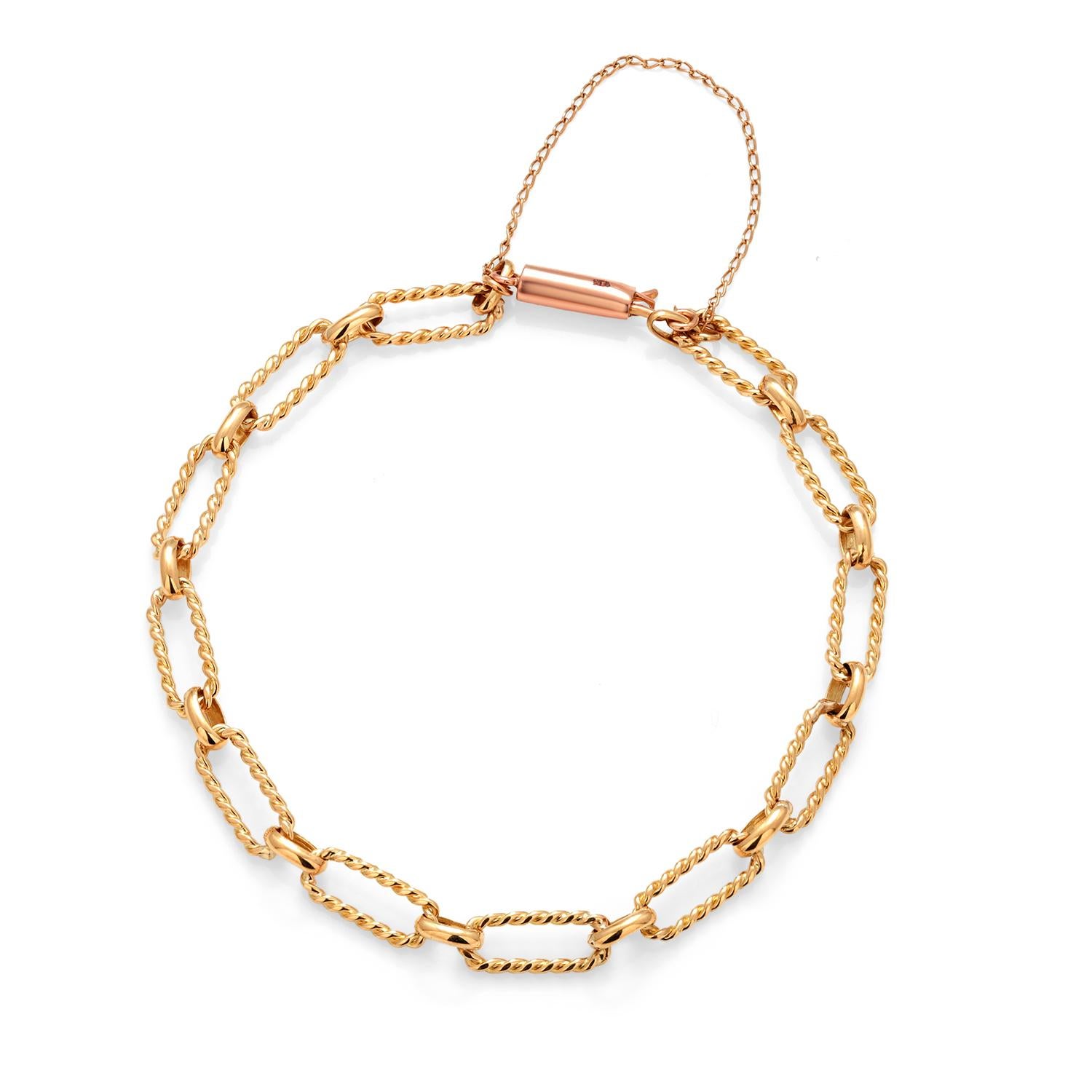 18K Yellow Gold Oval Beaded Link Bracelet For Sale 5