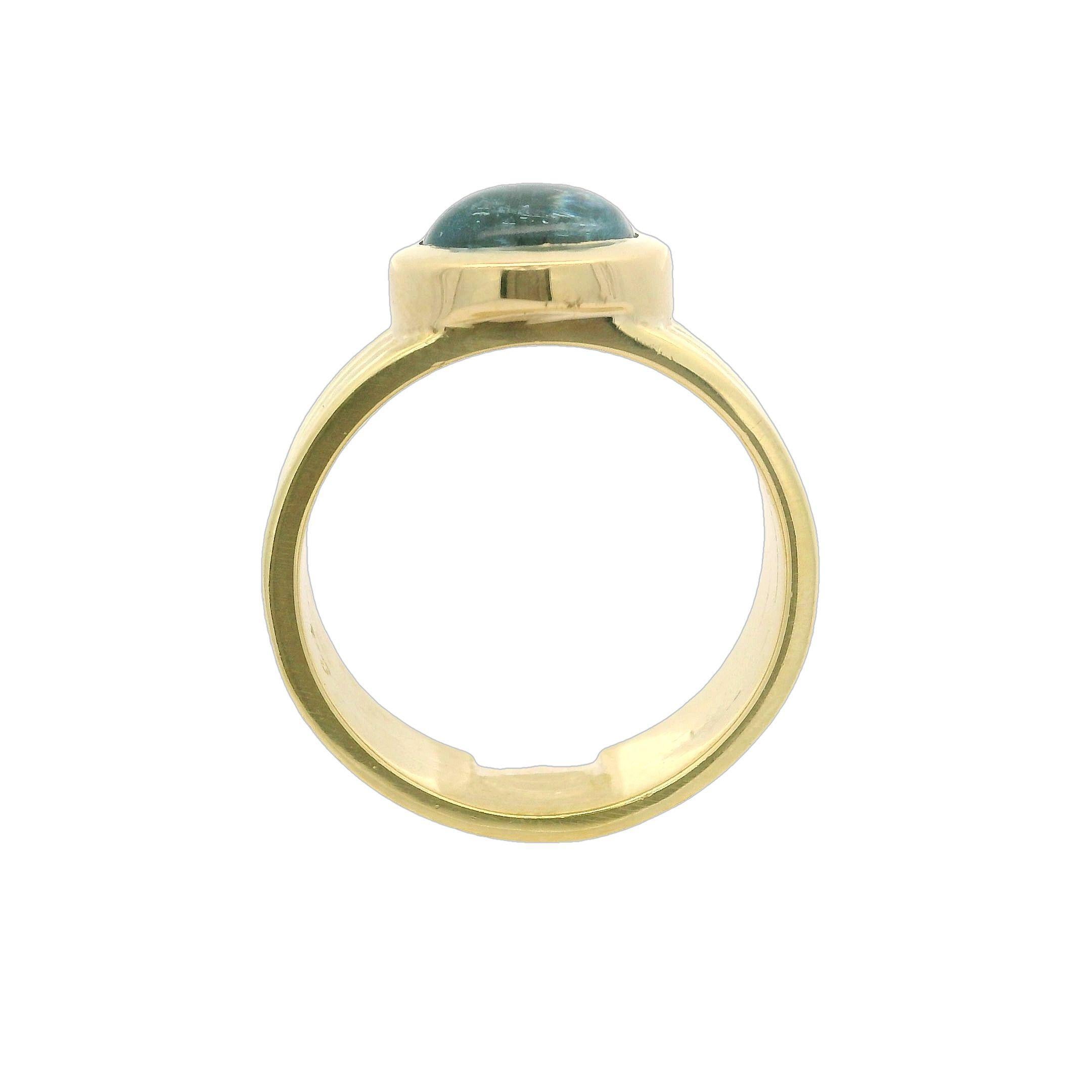 Bague solitaire en or jaune 18 carats avec aigue-marine cabochon ovale, taille 6,5 6