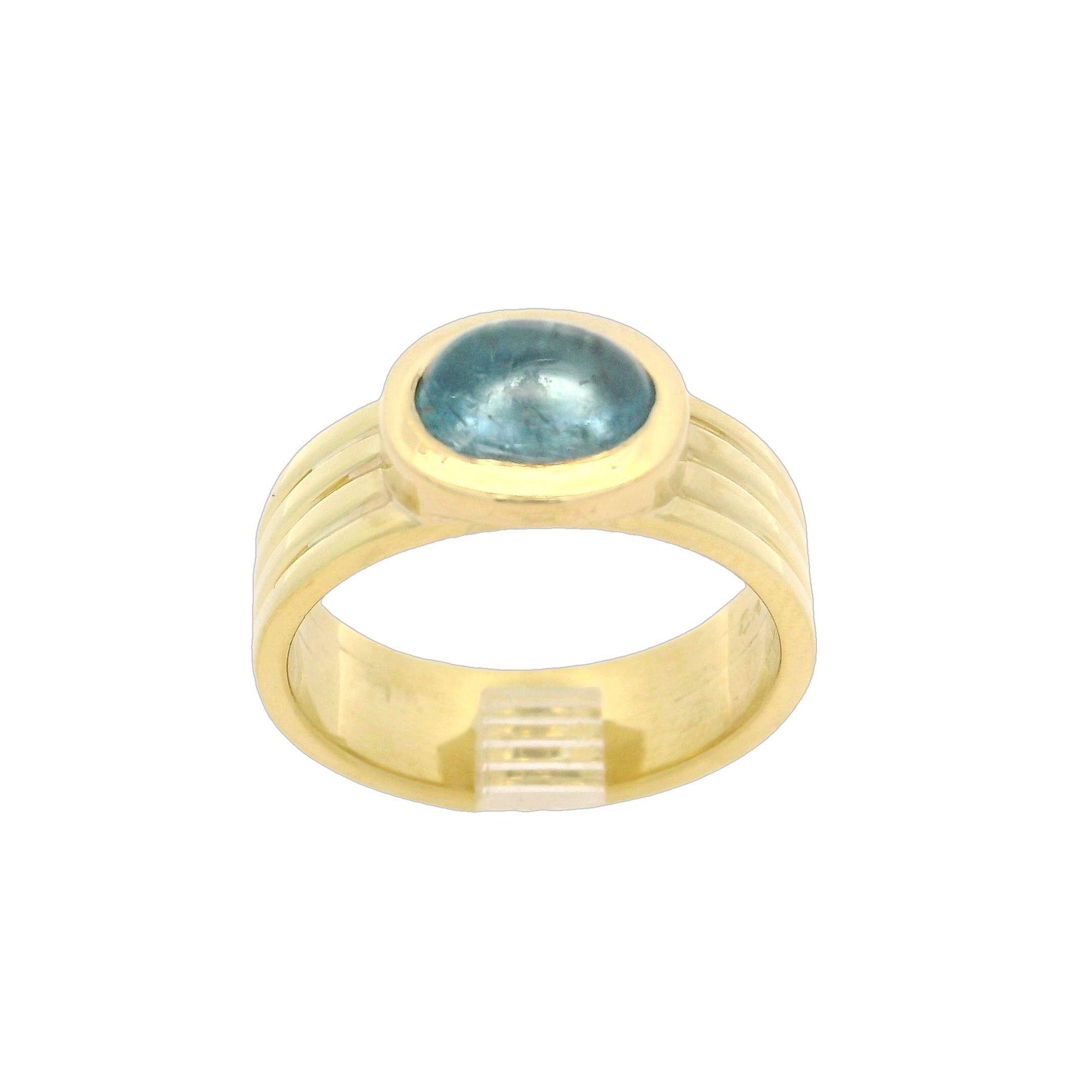 Bague solitaire en or jaune 18 carats avec aigue-marine cabochon ovale, taille 6,5 3