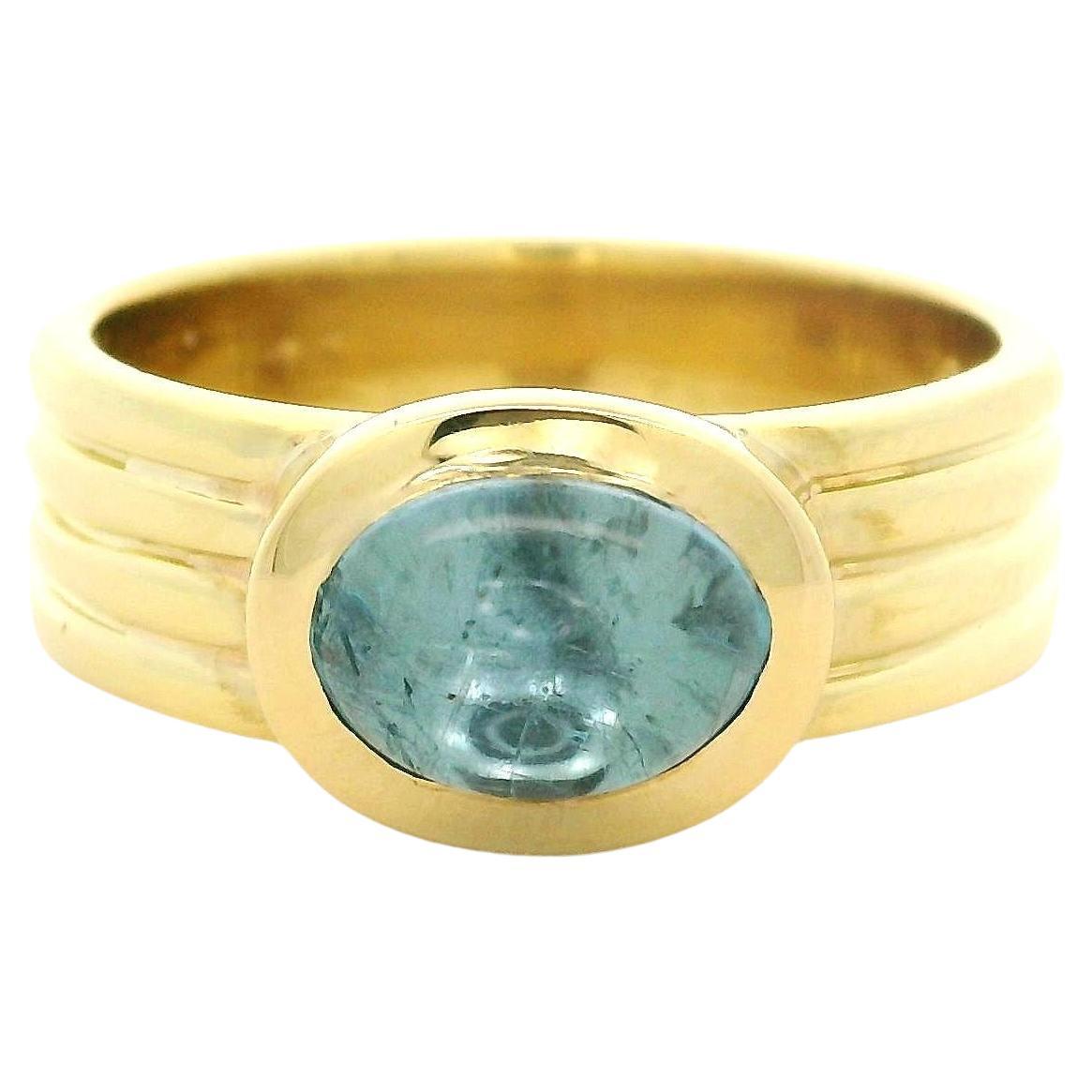 Anillo de oro amarillo de 18 quilates con cabujón ovalado de aguamarina solitario ranurado sz 6.5
