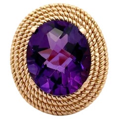 Anello con ametista ovale a scacchiera in oro giallo 18K Anello di dichiarazione viola da 7,10 carati