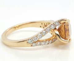 18 Karat Yellow Gold Oval Zircon and Diamond Split Shank Ring