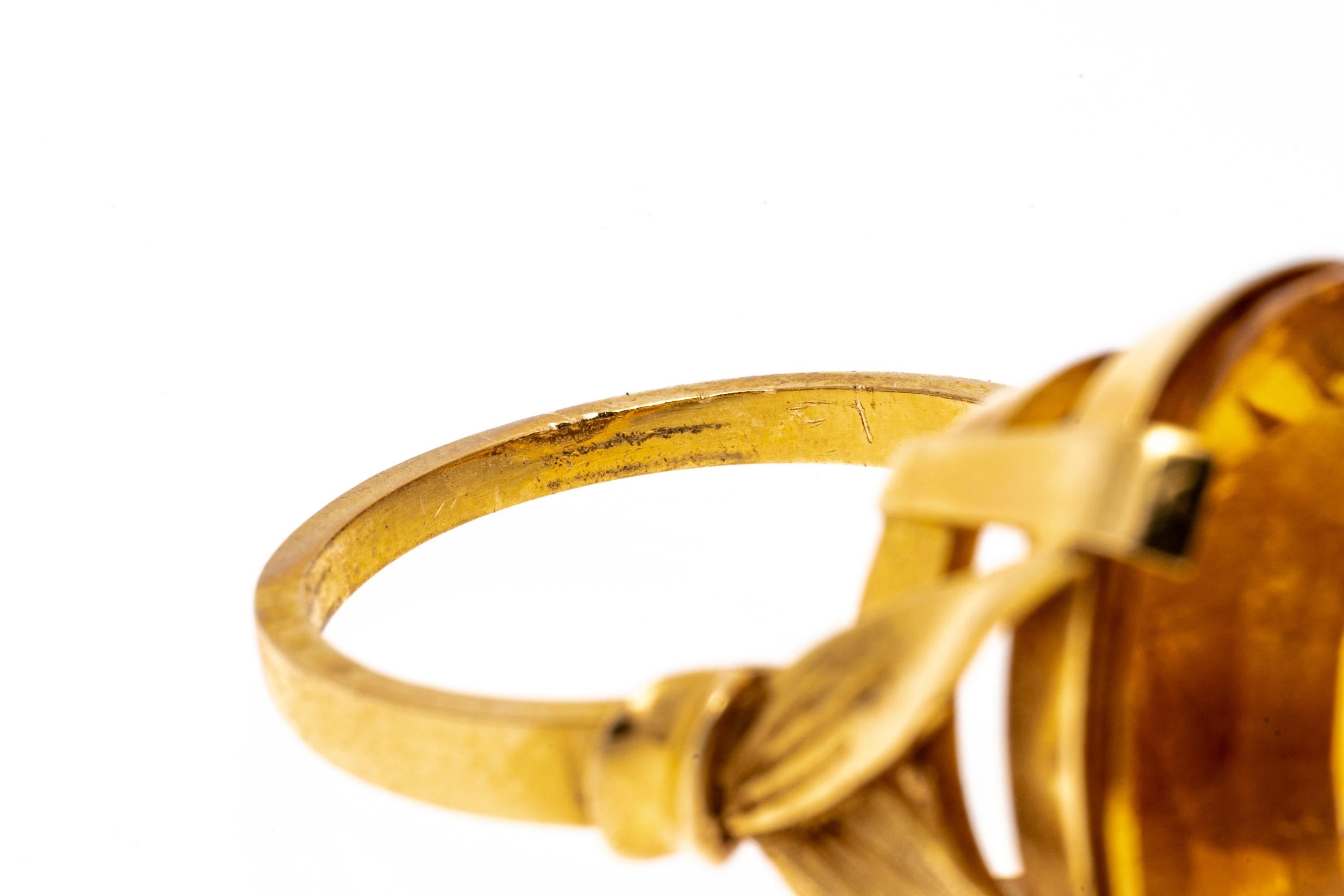 Bague or jaune 18 carats avec citrine ovale « App. 13,60 Cts » et feuillage en vente 2