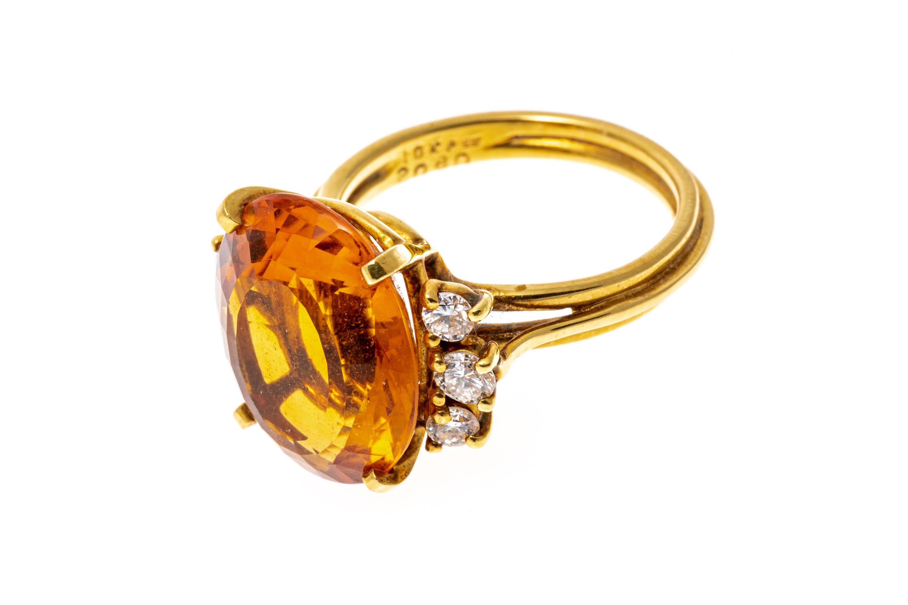 Retro 18k Yellow Gold Oval Citrine, 'App. 7.96 Cts', and Graduated Diamond Ring For Sale