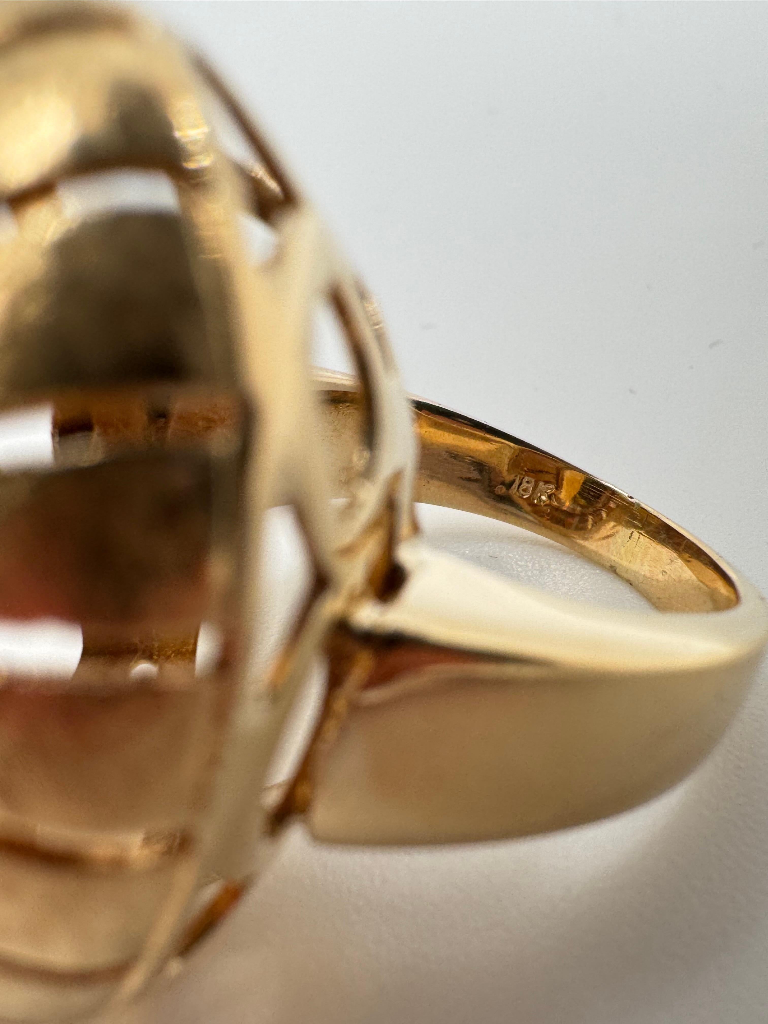 18K Yellow Gold Oval Citrine Free-Form Statement Ring – Size 6.25” in vendita 2