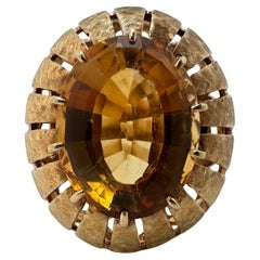 18K Yellow Gold Oval Citrine Free-Form Statement Ring – Size 6.25”