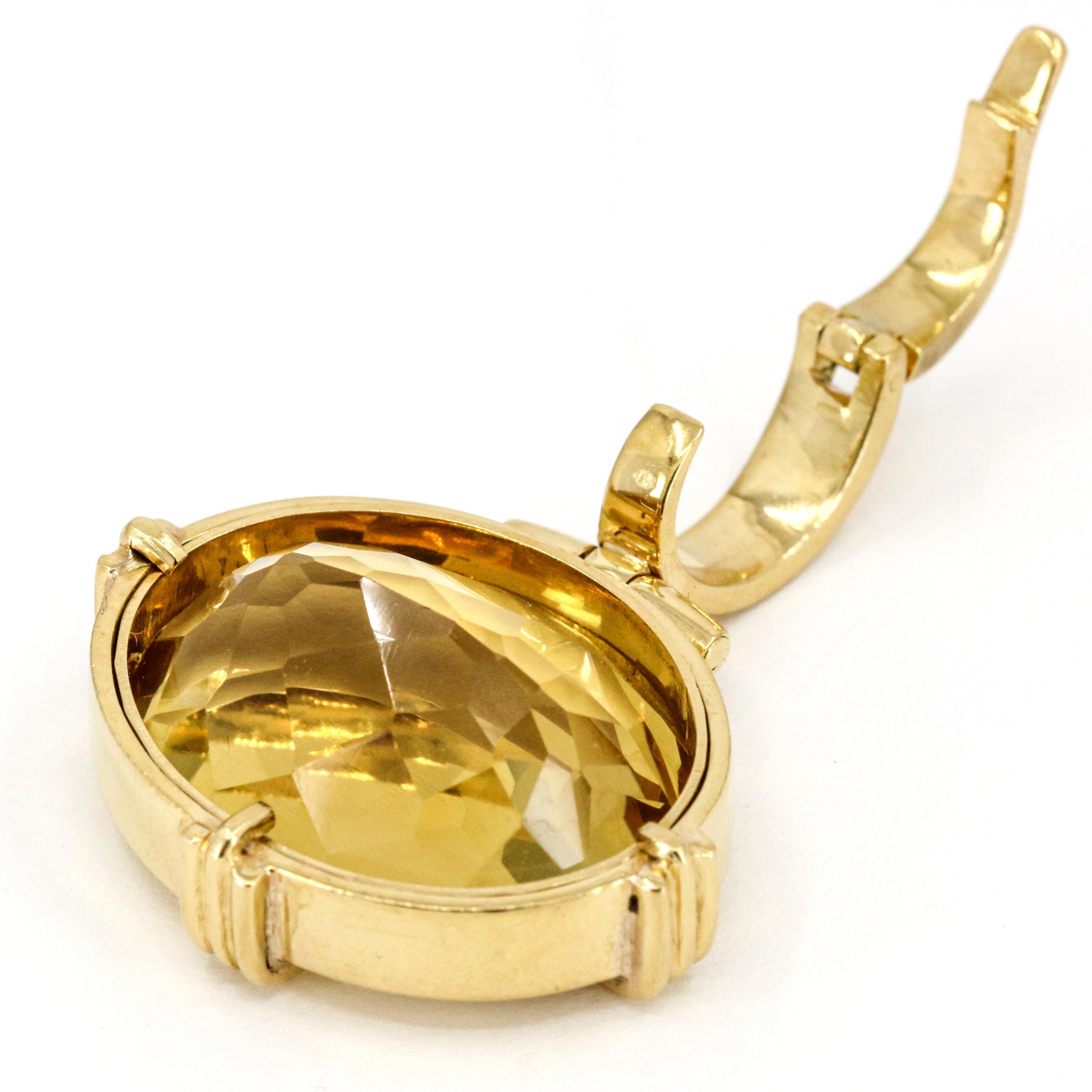 Women's 18 Karat Yellow Gold Oval Citrine Pendant Enhancer For Sale