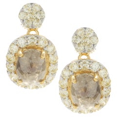 18k Yellow Gold Oval Cut Galaxy Diamond Drop Earrings