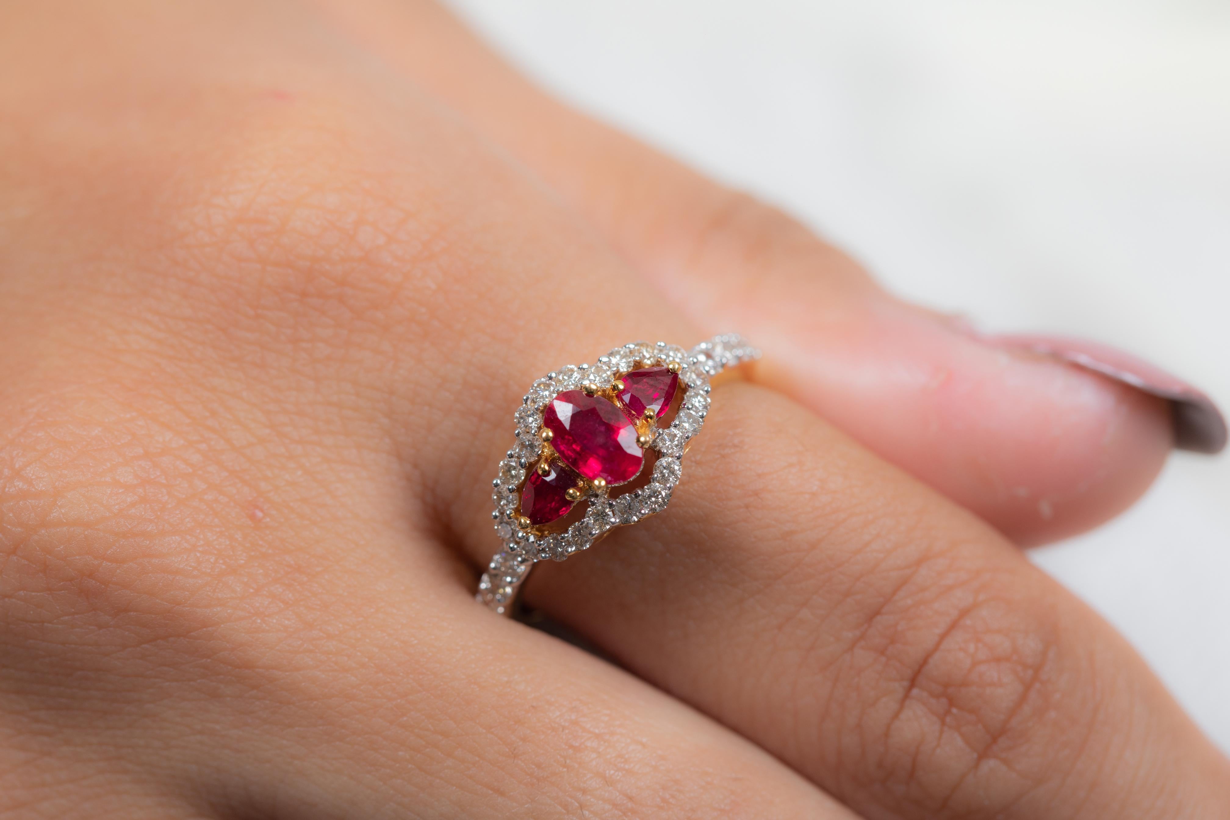 For Sale:  18K Yellow Gold Oval Cut Ruby Cluster Diamond Engagement Ring 2