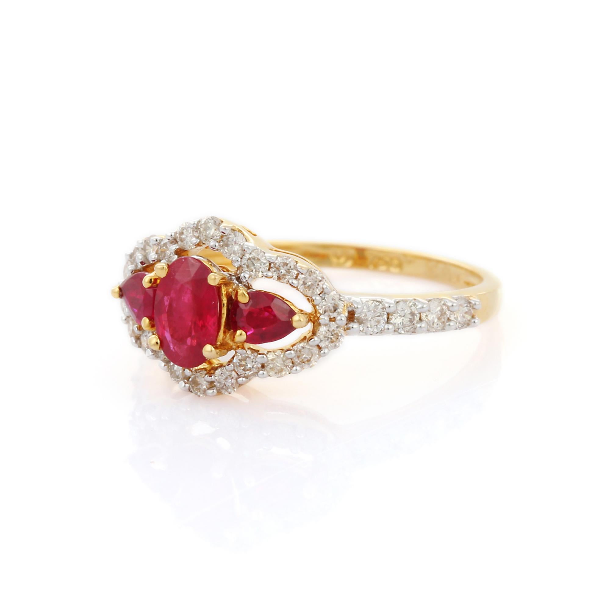 For Sale:  18K Yellow Gold Oval Cut Ruby Cluster Diamond Engagement Ring 3