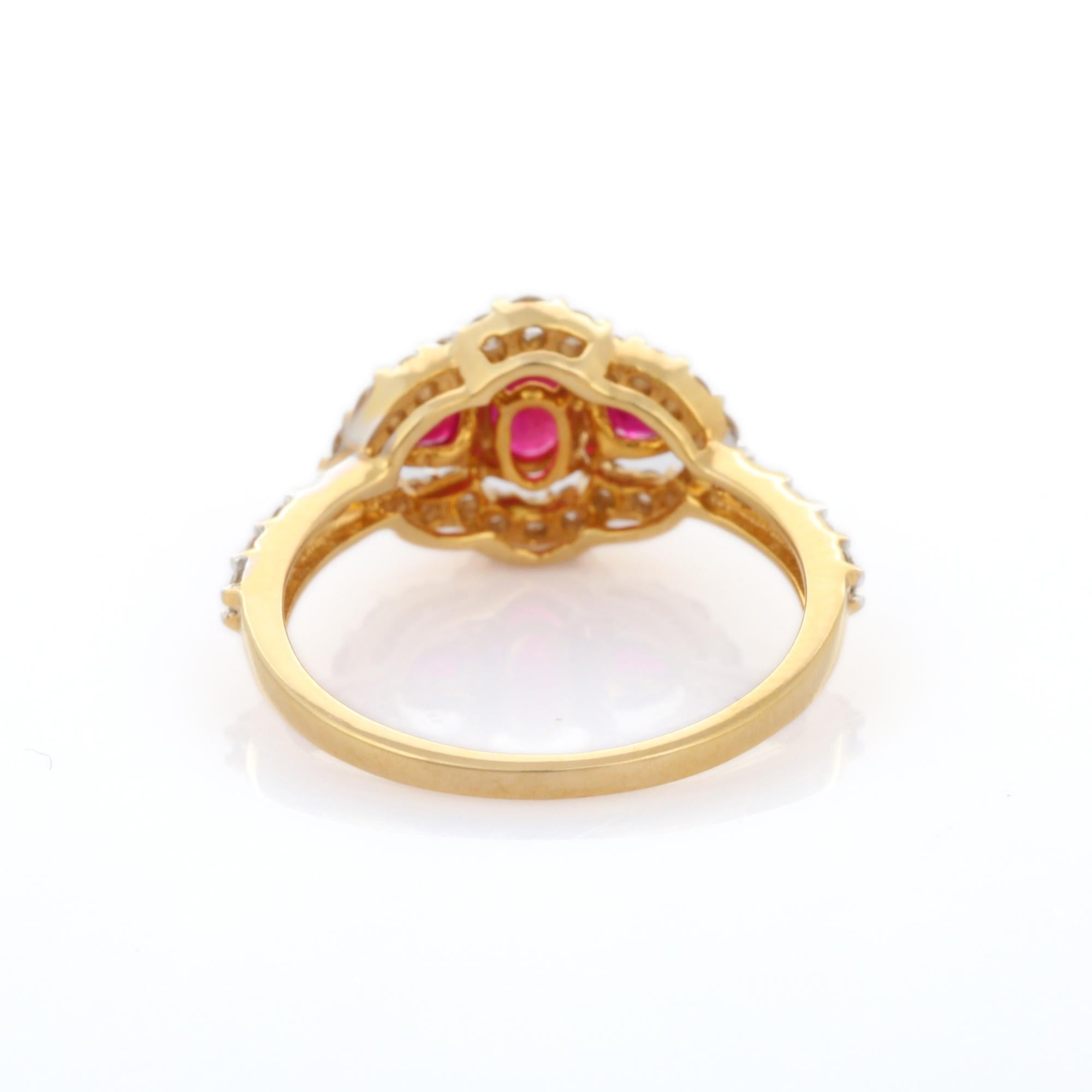 For Sale:  18K Yellow Gold Oval Cut Ruby Cluster Diamond Engagement Ring 5