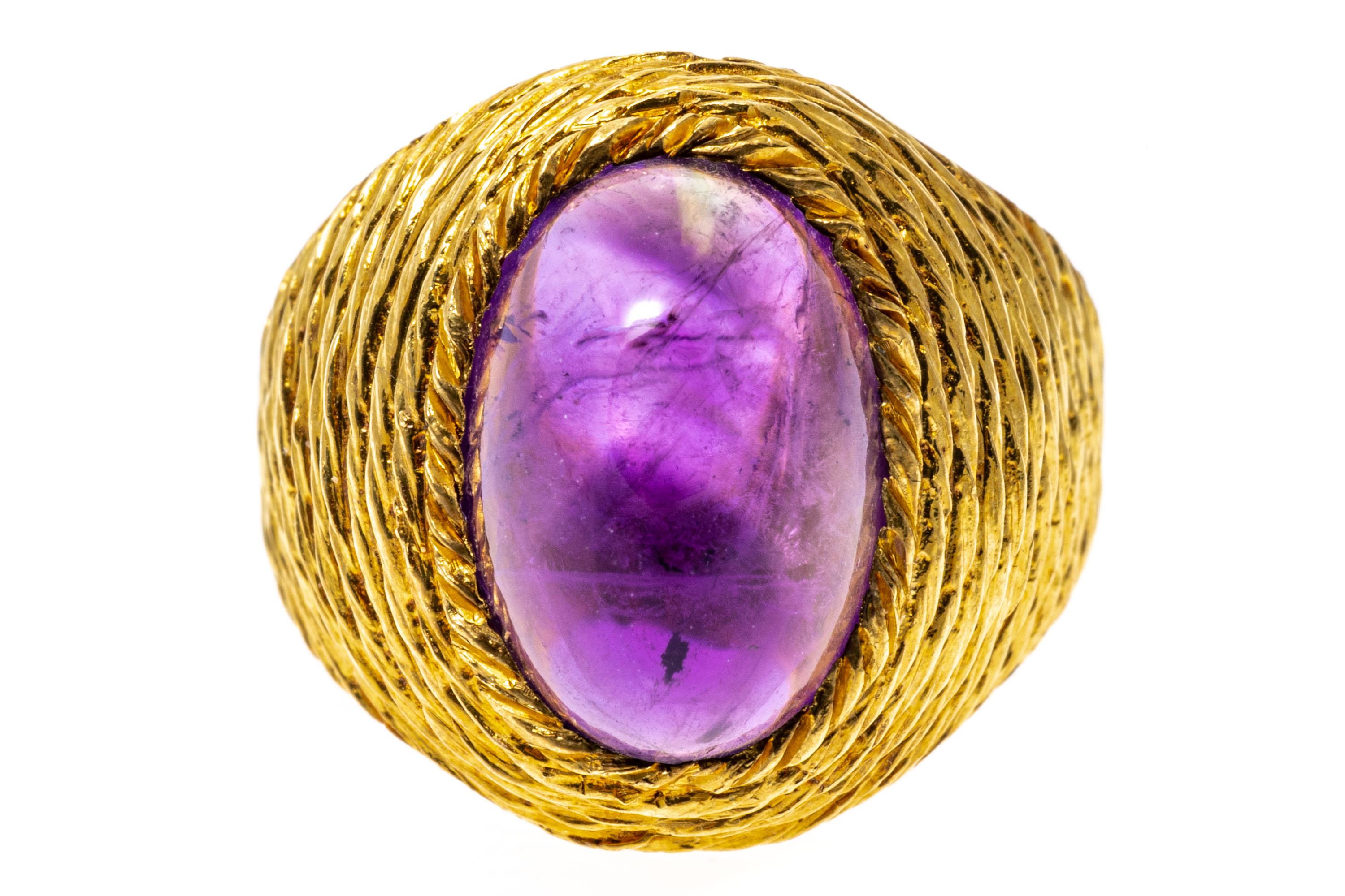 18k Yellow Gold Oval Dark Purple Cabachon Amethyst (App. 4.2 CTS) Rope Finished  For Sale 1