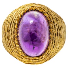 18k Yellow Gold Oval Dark Purple Cabachon Amethyst (App. 4.2 CTS) Rope Finished 