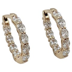 18k Yellow Gold Oval Diamond Hoop Earrings