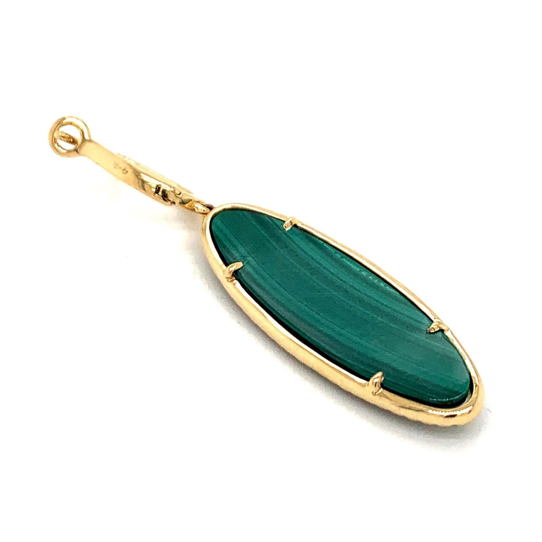 Oval Cut 18 Karat Yellow Gold Oval Drop Earrings with Cabochon Malachite and Diamonds For Sale