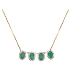 18K Yellow Gold Oval Emerald and Diamond Necklace