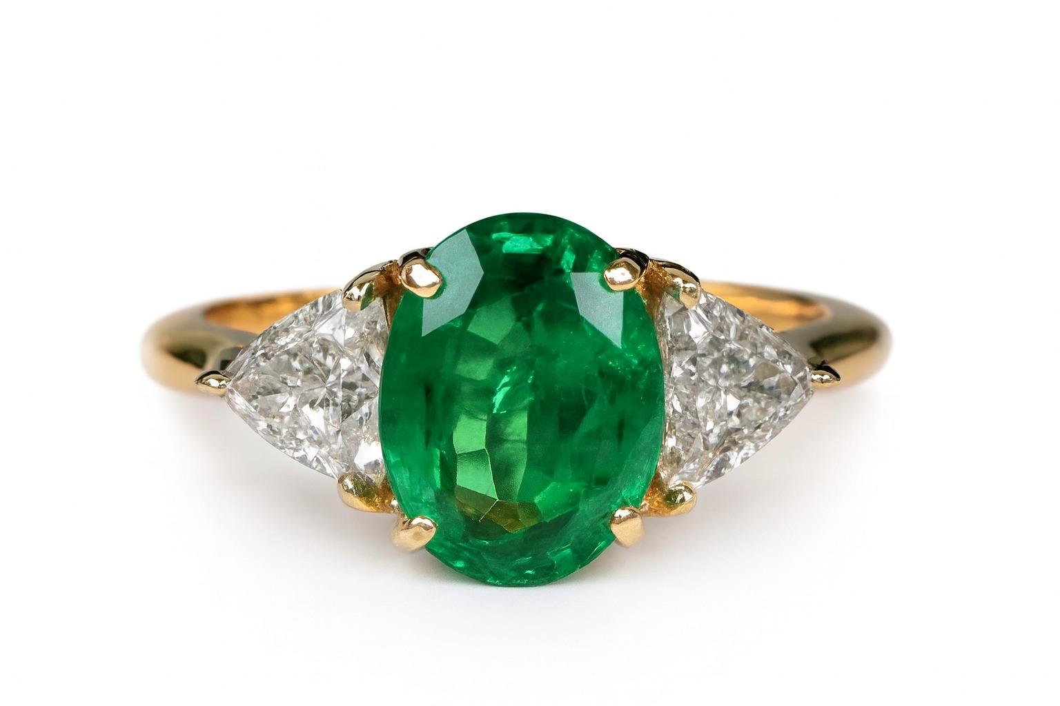 Bague cocktail en or jaune 18K avec émeraude ovale et diamant brillant Excellent état - En vente à Chicago, IL