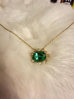 18K Yellow Gold, Oval Green Tourmaline and Diamond Necklace by Suzy Landa
