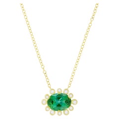 18K Yellow Gold, Oval Green Tourmaline and Diamond Necklace by Suzy Landa