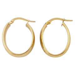 18K Yellow Gold Oval Hoop Earrings #14455