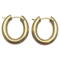 18K Yellow Gold Oval Hoop Earrings #25164