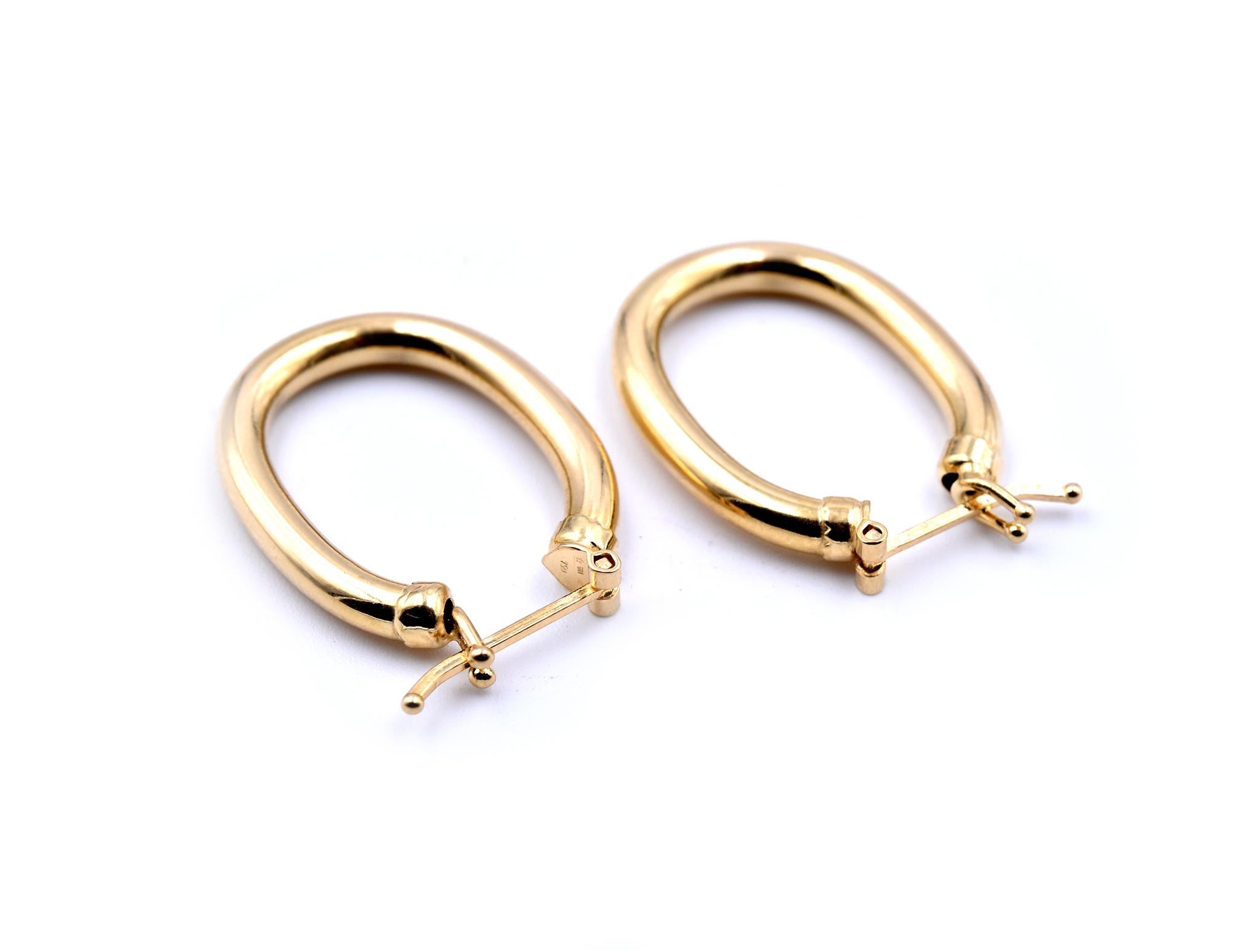 Women's or Men's 18 Karat Yellow Gold Oval Hoop Earrings