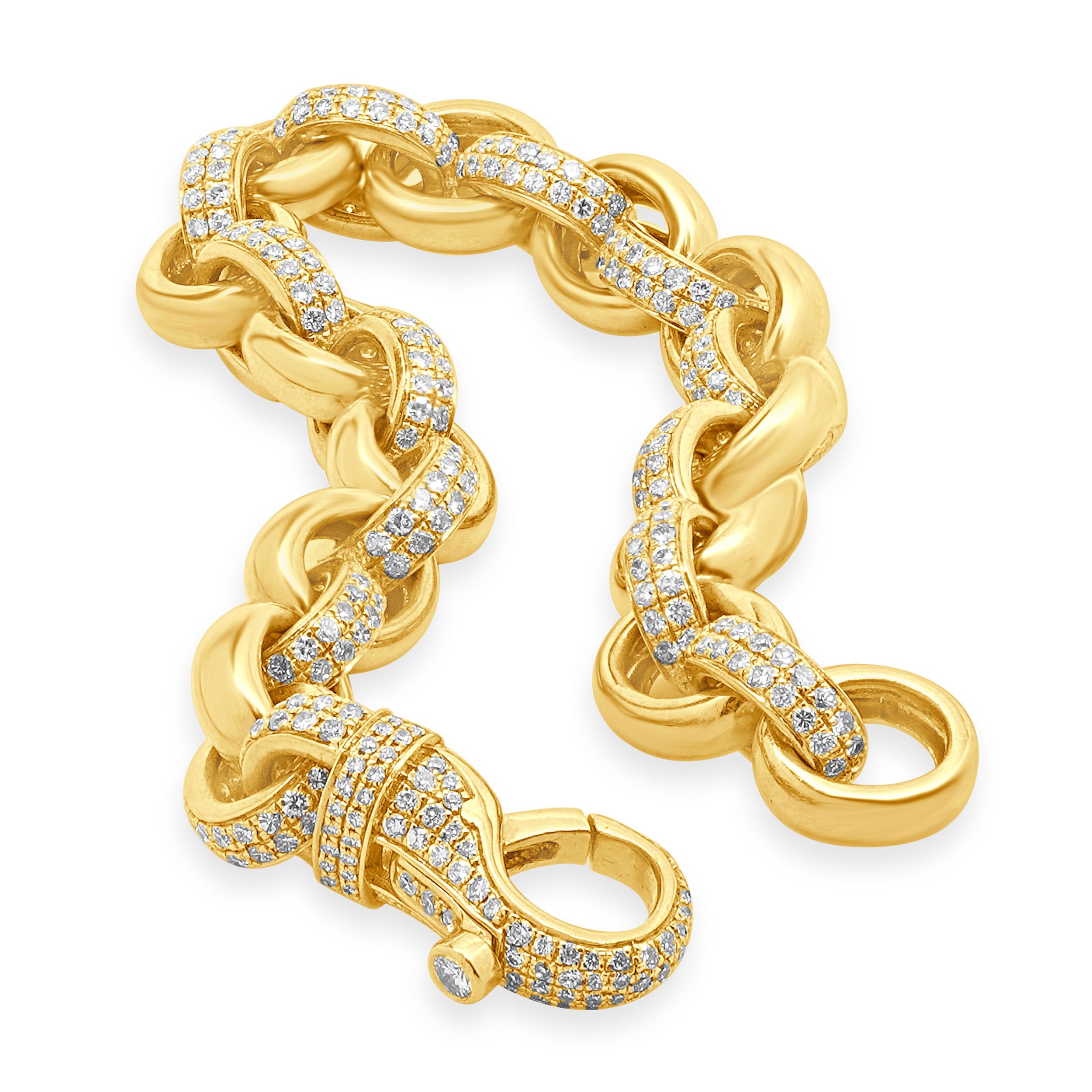 18k Yellow Gold Oval Link Diamond Bracelet In Excellent Condition In Scottsdale, AZ