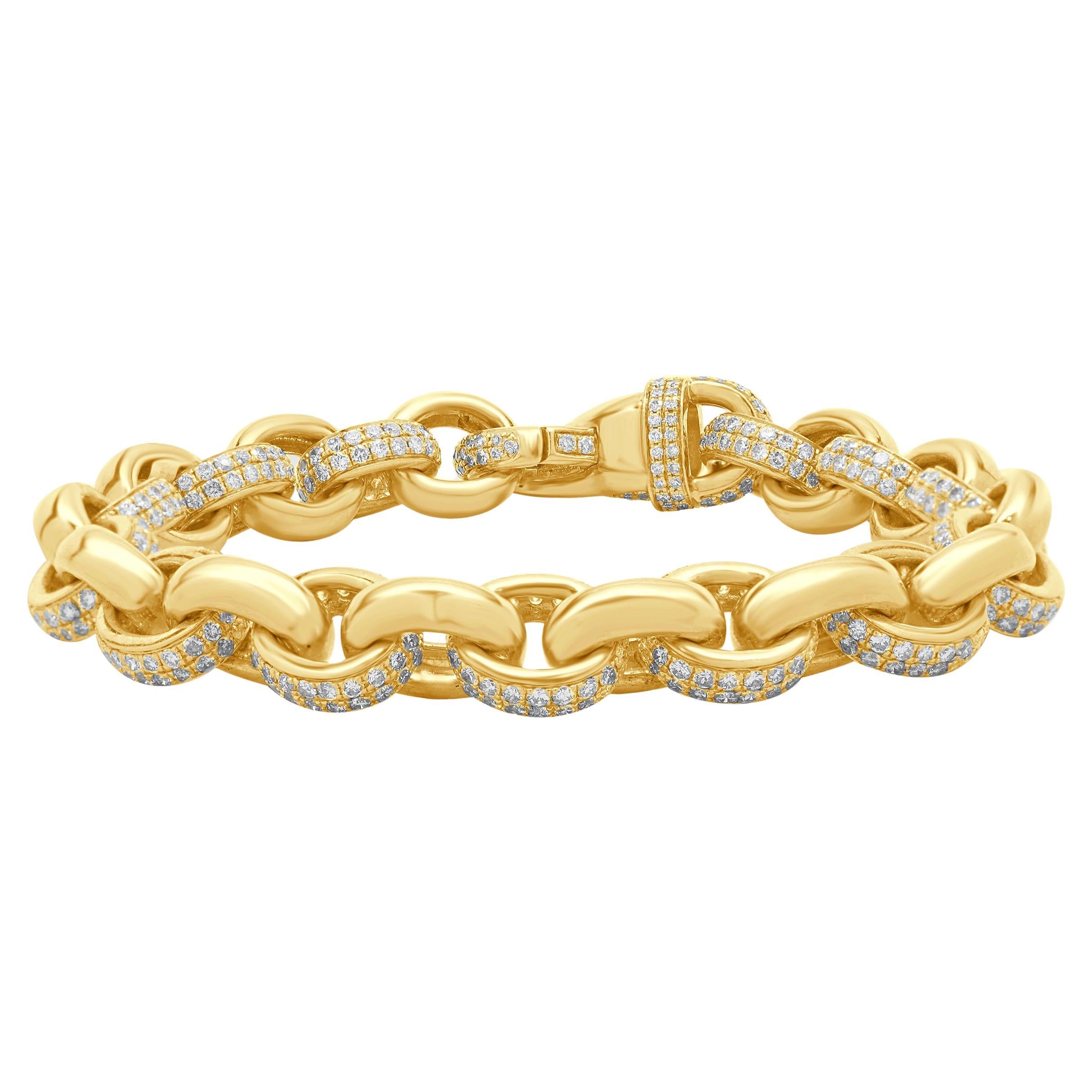 18k Yellow Gold Oval Link Diamond Bracelet